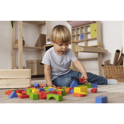 Klocki Drewniane Układanka Edukacyjne Miasto Sorter Zestaw w Wiaderku 100EL