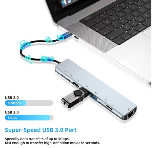 АДАПТЕР-концентратор-разветвитель USB-C TYPE-C НА 4x USB 8в1 ПЕРЕДАЧА