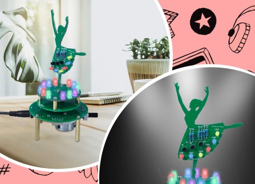 Obracająca się baletnica z pozytywką kolorowe LED DIY KIT