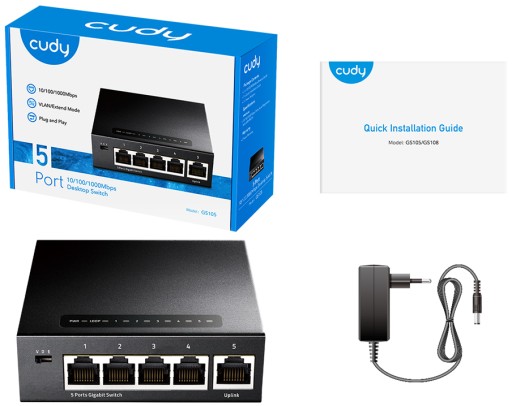 КОММУТАТОР LAN GS105 5 ГИГАБИТНЫХ ПОРТОВ 1000 МБ/с Металл