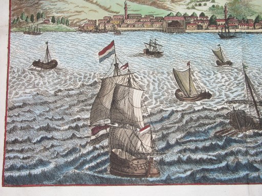 1687 супер ORIENT ABIDOS морские корабли ОРИГИНАЛЬНАЯ панорама порт Азии