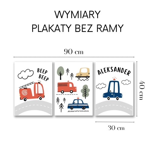 OBRAZKI DO POKOJU CHŁOPCA PLAKATY STRAŻ POŻARNA POLICJA AUTKA IMIĘ DZIECKA