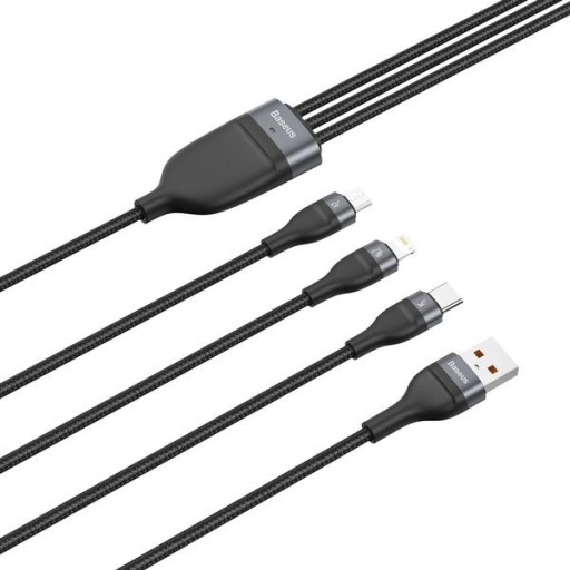 USB-КАБЕЛЬ BASEUS 3IN1 ДЛЯ IPHONE MICRO TYPE-C 5A LED
