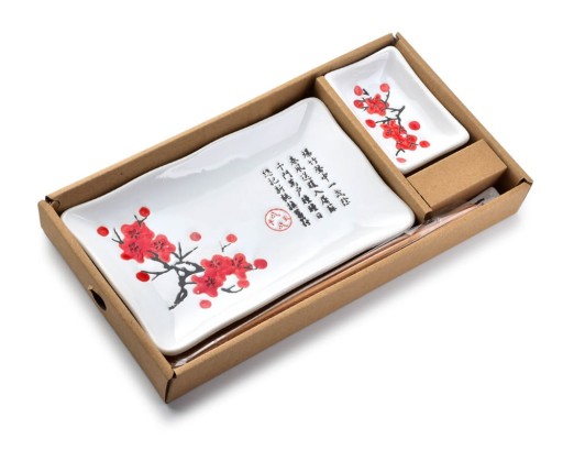 Zestaw do sushi porcelanowy dla 1 osoby biały kwia