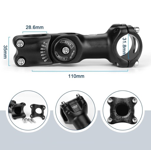 MOSTEK ROWEROWY 110MM MOSTEK MTB REGULOWANY 60° PODWYŻSZENIE KIEROWNICY