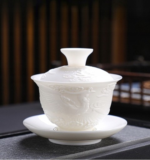 Керамическая чашка Gaiwan с узором дракона и феникса