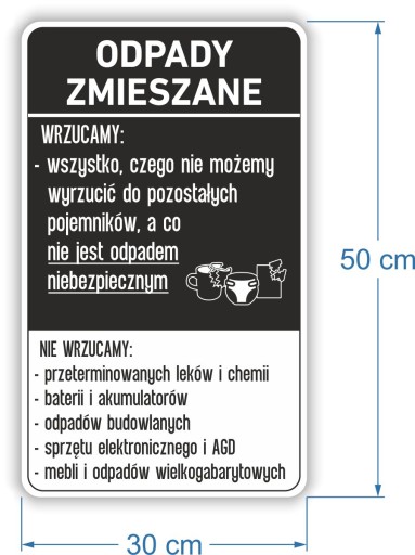 NAKLEJKA NA KOSZ kontener ZMIESZANE segregacja50cm