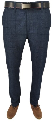 SPODNIE MĘSKIE CIEMNE W KRATĘ W38 100-102 CM