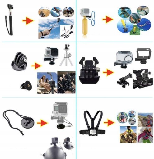 Zestaw XL Akcesoria do Kamer Sportowych GoPro 12 11 DJI Osmo Action 3 2 1