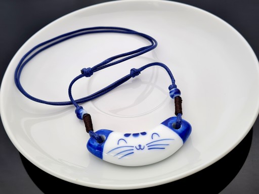 Wisiorek Duży Ceramiczny Kotek Kot Ręczie Robiony