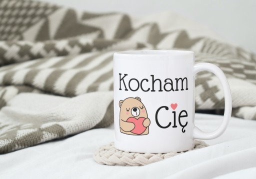 KUBEK Z NADRUKIEM NAPISEM KOCHAM CIĘ PREZENT NA WALENTYNKI ROCZNICE MIŚ