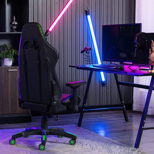 FOTEL GAMINGOWY DLA GRACZA OBROTOWY PODNÓŻEK PODUSZKI RGB LED + PILOT