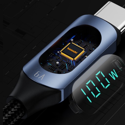 Кабель Tooki, 100 Вт, USB тип C — кабель USB типа C, 2 м, с дисплеем