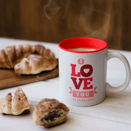 BIAŁY KUBEK Z CZARNYM WNĘTRZEM 330ml Prezent Upominek I LOVE YOU Walentynki