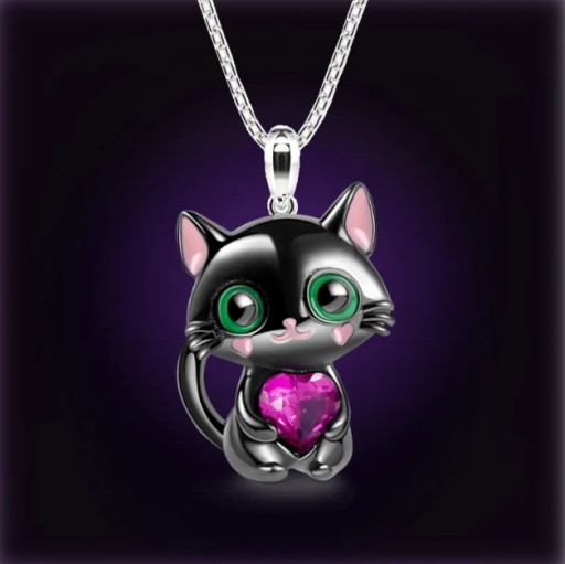 Детское колье Kitty Cat, стразы, красивая цепочка в виде красного сердца
