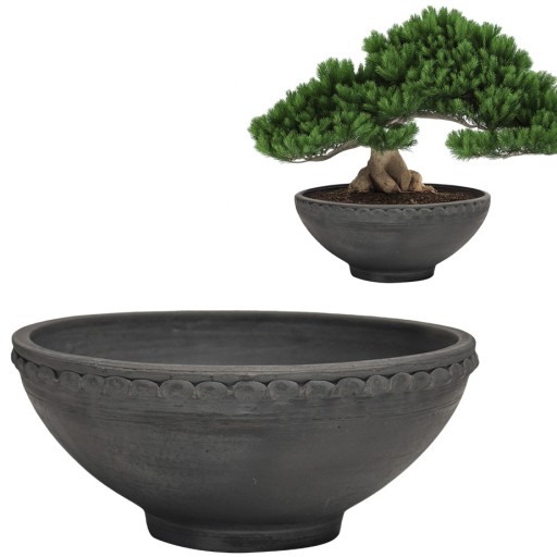 OSŁONKA NA BONSAI 28cm doniczka donica czarna miska donica gliniana płaska