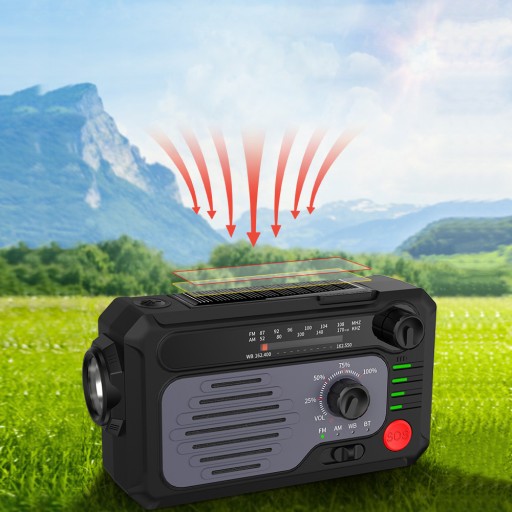 Солнечная аварийная радиостанция AM FM SOS Bluetooth 5.0 2000 мАч фонарик