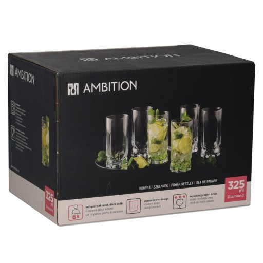 Бокалы высокие длинные AMBITION Diamond 325мл 6 шт.
