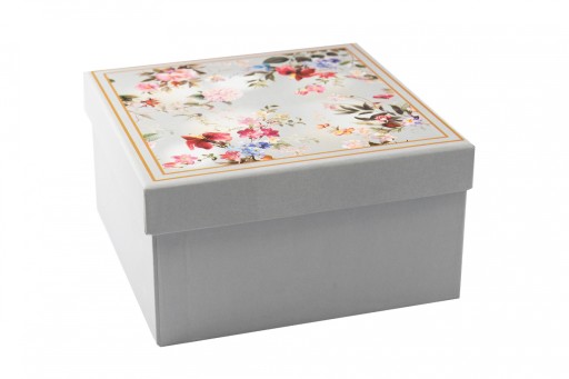 Filiżanka Spodek Porcelana 400ml zielona w kolorowe kwiaty 1szt z pudełkiem
