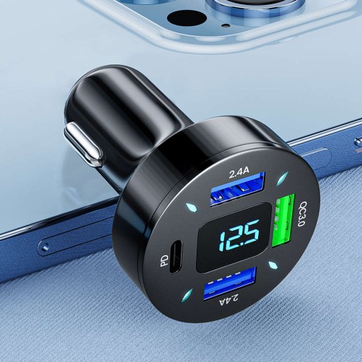 ŁADOWARKA SAMOCHODOWA DO AUTA 3x USB QC USB-C 66W MOCNA SZYBKIE ŁADOWANIE