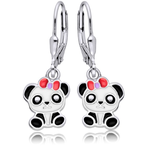 Srebrne Kolczyki 925 Kolorowe Misie Panda Dzieci