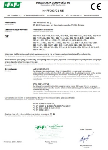 F&F PRZEKAŹNIK BISTABILNY Z PRZYCISK. BIS-411B