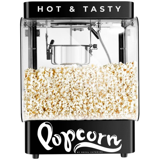 MASZYNA DO POPCORNU CZARNA SZKLANA WITRYNA 1,2 L 4-5 kg/h SZUFELKA MIARA