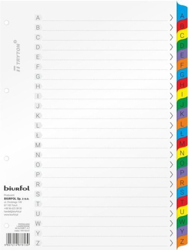Буквенные разделители BIURFOL А4 А-Я ламинированные