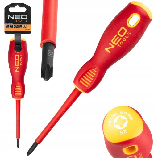 ОТВЕРТКА ПЛЮС-МИНУС, ОДОБРЕННАЯ NEO Tools 1000 В, SL/PZ1 X 80 ММ 04-219