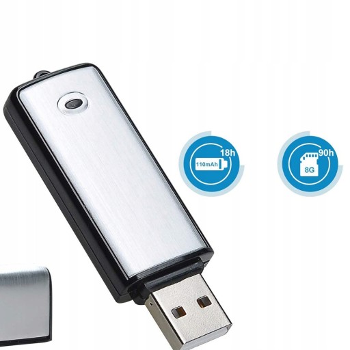 МИНИ-USB ЗАПИСЬ ЗВУКА, ФОРМАТ WAV, 8 ГБ, 15 ч.