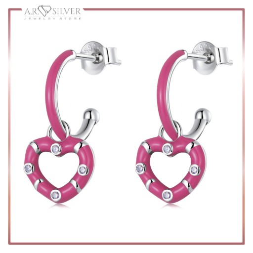 Серебряные серьги СИЯЮЩАЯ ЭМАЛЬ СЕРДЕЧКИ S925