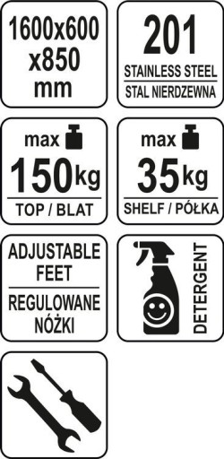 STÓŁ BLAT ROBOCZY NIERDZEWNY Z PÓŁKĄ 1600x600xH850