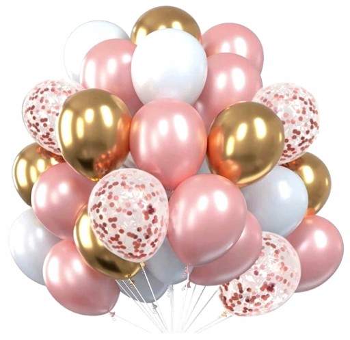 Balony Różowo Złote 60szt Ślub komunia zestaw lateks Wesele Urodziny bal