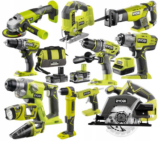 НАБОР RYOBI ИЗ 12 ИНСТРУМЕНТОВ 18 В КОМБО +5 Ач + СУМКА 2 Ач