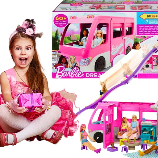РОЗОВАЯ КАМЕРА BARBIE DREAM ДЛЯ КУКЛ БОЛЬШАЯ АВТОМОБИЛЬНАЯ ГОРКА 60+ ЭЛЕМЕНТОВ