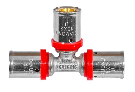 ТРОЙНИК ПРЕССОВАННЫЙ РАВНЫЙ PEX ALUPEX 16x16x16 ЛАТУНЬ DIAMOND