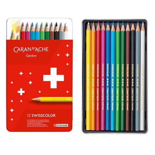 Kredki CARAN D'ACHE Swisscolor 12 szt. Metalowe Pudełko Wysoka Jakość
