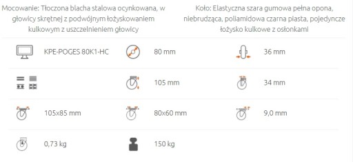 Zestaw 80 mm 4 szt guma koło MOCNE 550 KG kulkowe