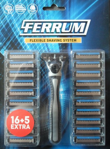 Бритва с картриджем и 3 лезвиями Ferrum, темно-синий, 16 штук, 5 БЕСПЛАТНО