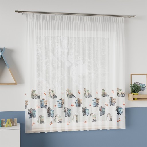 Firany Woalowe Firana Gotowa z Taśmą Marszczącą Dziecięca Auta sz570x120