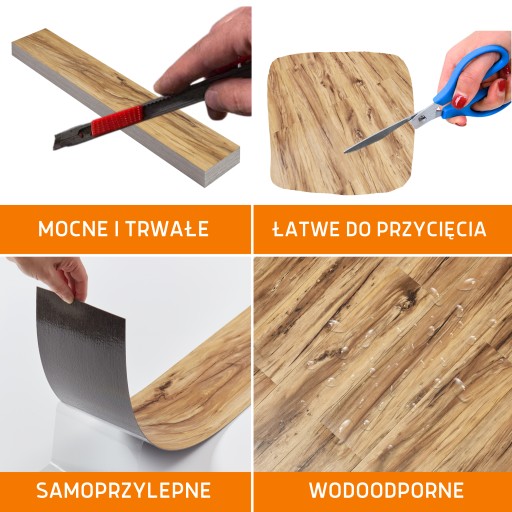 Panele Winylowe Samoprzylepne 5m² NATURALNE DREWNO Deski parkiet WODOODP*