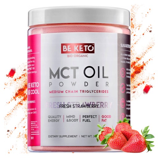 OLEJ MCT W PROSZKU Z KOKOSA ODCHUDZANIE Be Keto Świeża Truskawka 300g