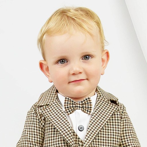 Elegancka marynarka chrzest 80/86 pepitka brązowa
