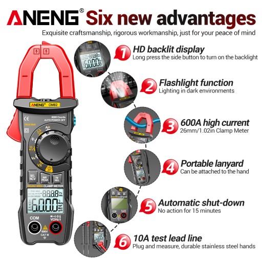 ANENG CM82 Цифровые клещи, 6000 отсчетов