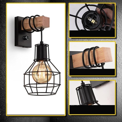 LAMPA KINKIET ŚCIENNY DREWNO LOFT VINTAGE SALON SYPIALNIA SCHODY HOL
