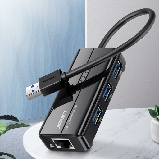 UGREEN — сетевой адаптер Ethernet с USB-концентратором — RJ45 1000 Мбит/с / 3 порта USB 3.0