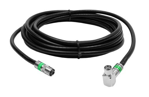 Gotowy kabel antenowy Wtyk TV kątowy i Gniazdo Antenowe 3m czarny PREMIUM
