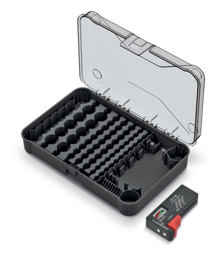ORGANIZER NA BATERIE BATTERY BOX Z TESTEREM 85szt.