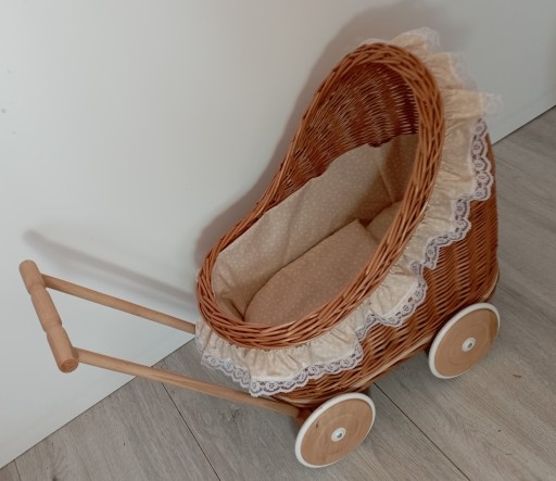 Коляска для кукол из натуральной плетеной ткани + постельное белье