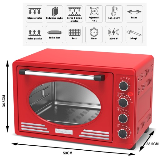 RETRO PIEKARNIK 2000 W TERMOOBIEG+ROŻNO 45L